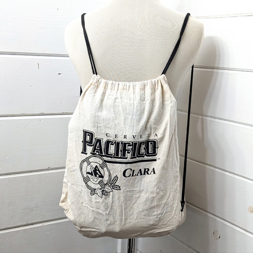RARE Light Canvas Cerveza Pacifico Clara Advertisement String Backpack